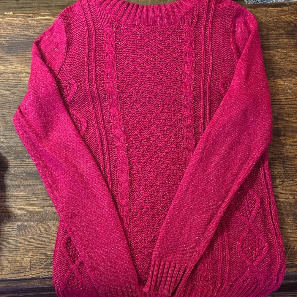 New York & Company Fuchsia Cable Knit Sweater